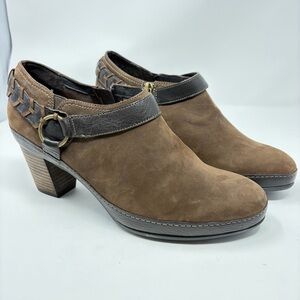 Clarks Artisan Brown Leather Suede Western Booties Size 10‎